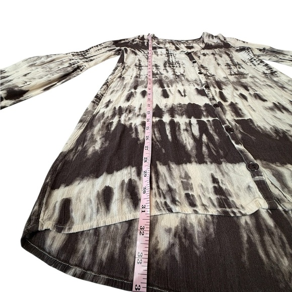 Billabong Oversized Shirt Dress With Bell Sleeve Gauzy Brown White Jr Large - Picture 9 of 15